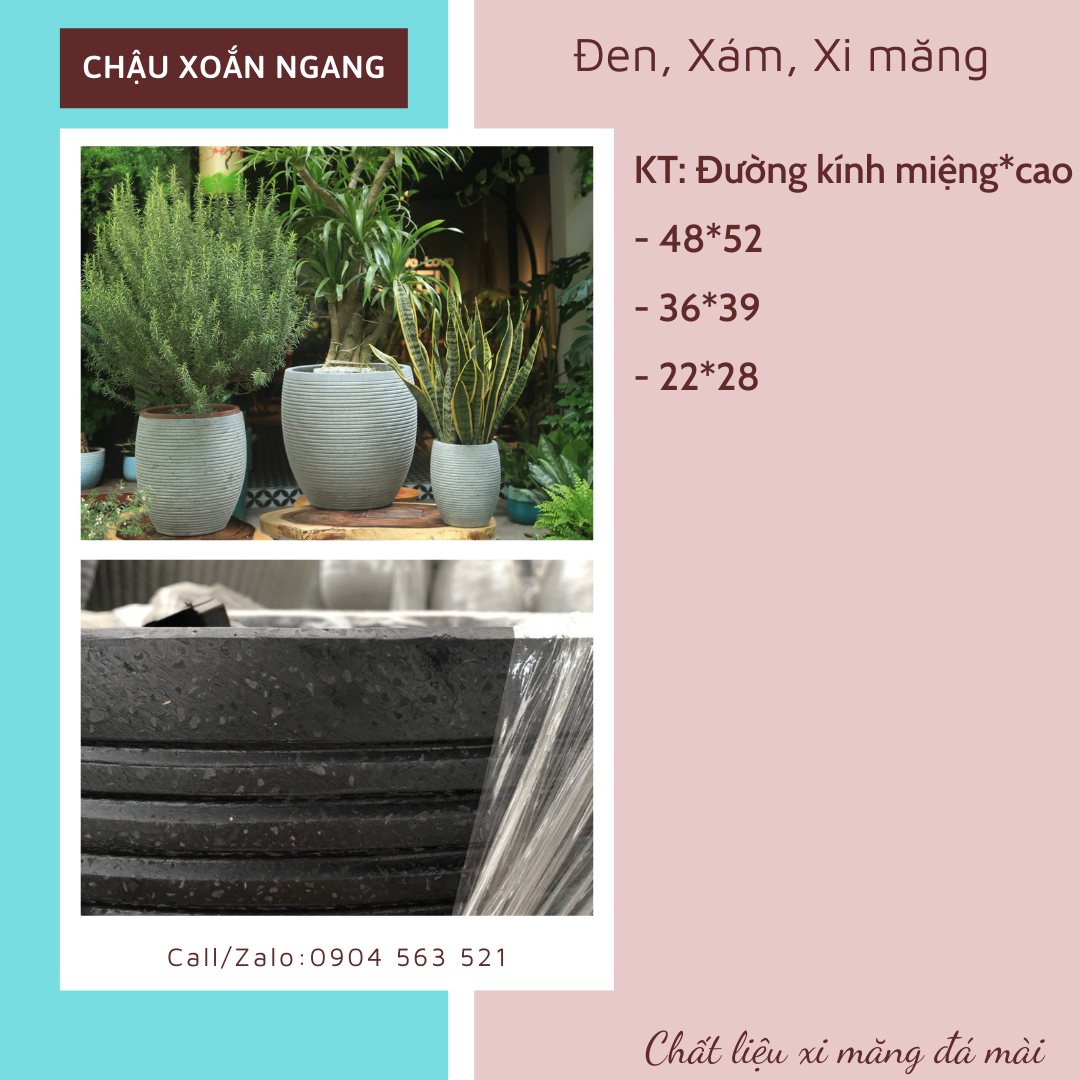 kích thước chậu xoắn ngang