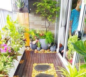 ban công tiểu cảnh chậu xi măng đá mài