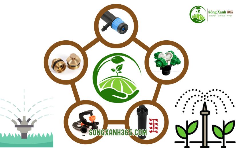 Một số loại thiết bị tưới cây: béc đồng tưới cây, béc tưới chỉnh lưu lượng, phun sương, phun mưa, tưới cỏ ảnh hưởng tới Chi phí lắp đặt hệ thống tưới