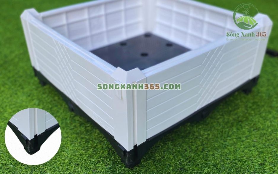 Chậu ghép trồng rau hdpe màu trắng - chân kê cao 3cm Chậu ghép trồng rau hdpe màu trắng