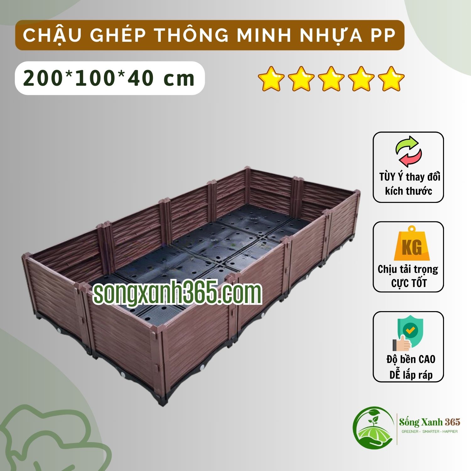 chau-trong-rau-pp-20010040 Chậu trồng rau thông minh màu nâu nhựa PP