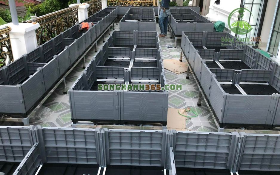 Chậu ghép trồng rau hdpe màu ghi Chậu ghép trồng rau hdpe