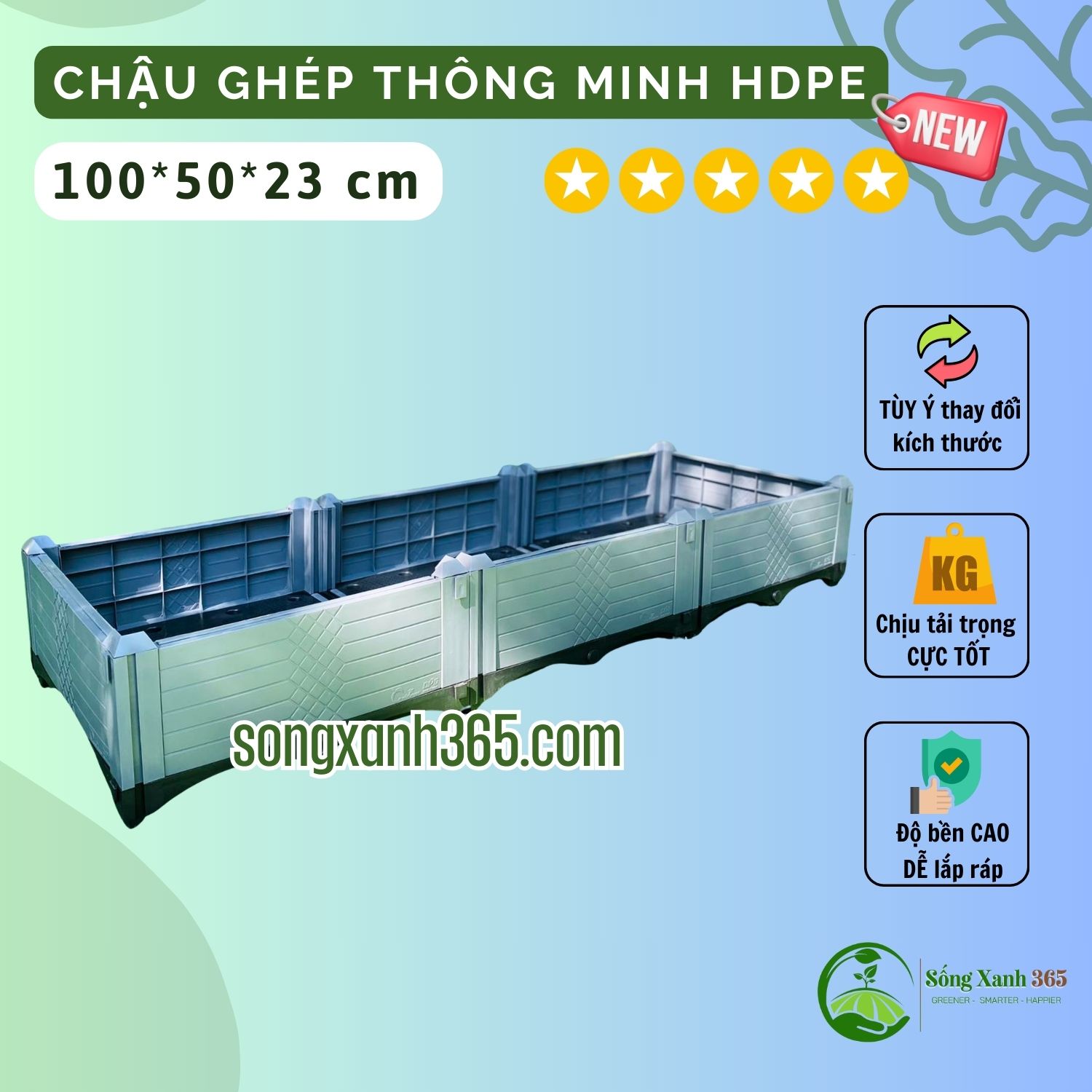 chậu trồng rau hdpe 1005023 (3) Chậu ghép trồng rau 1 tầng hdpe