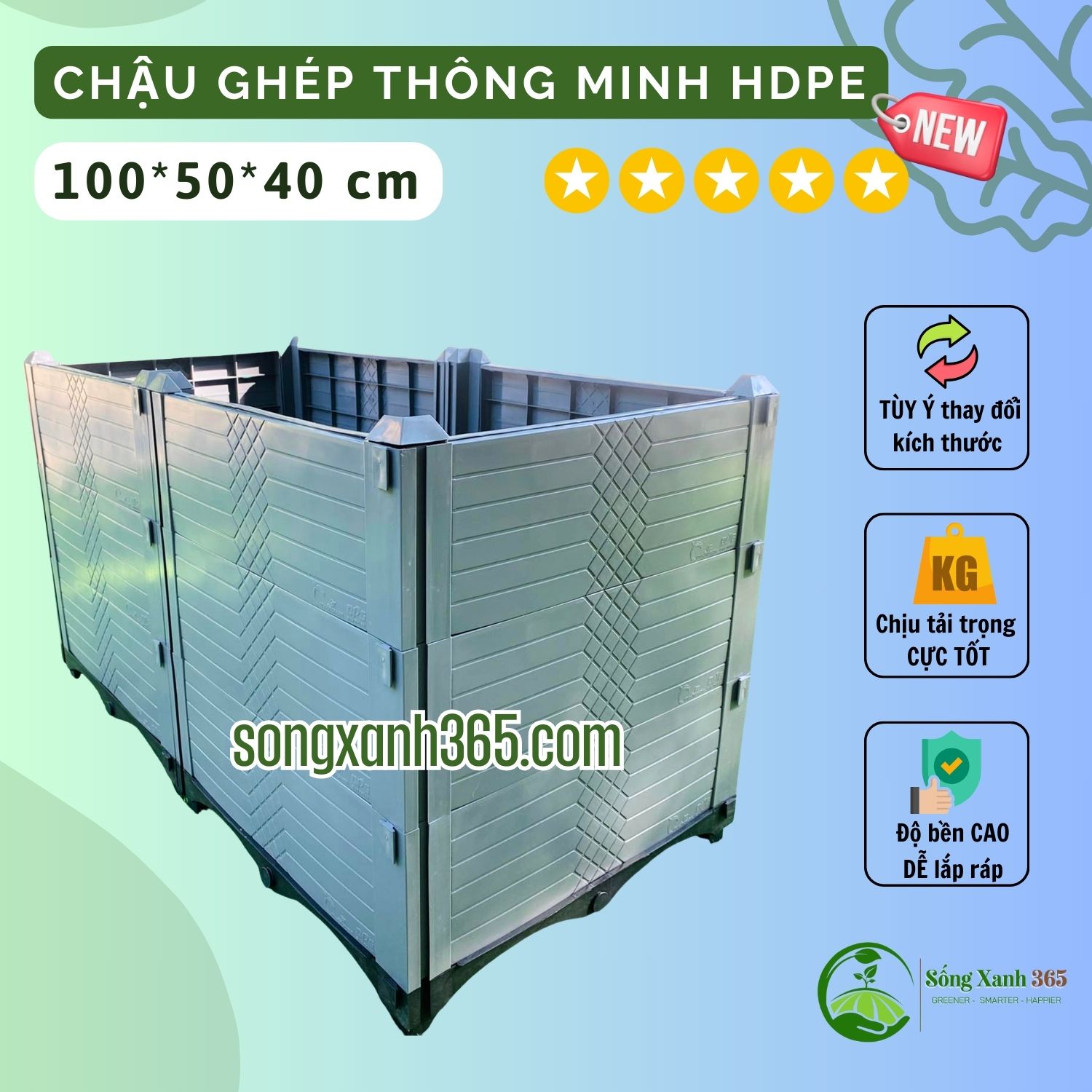 chậu trồng rau hdpe 1005040 (2) chậu trồng cây leo giàn, cây ăn quả