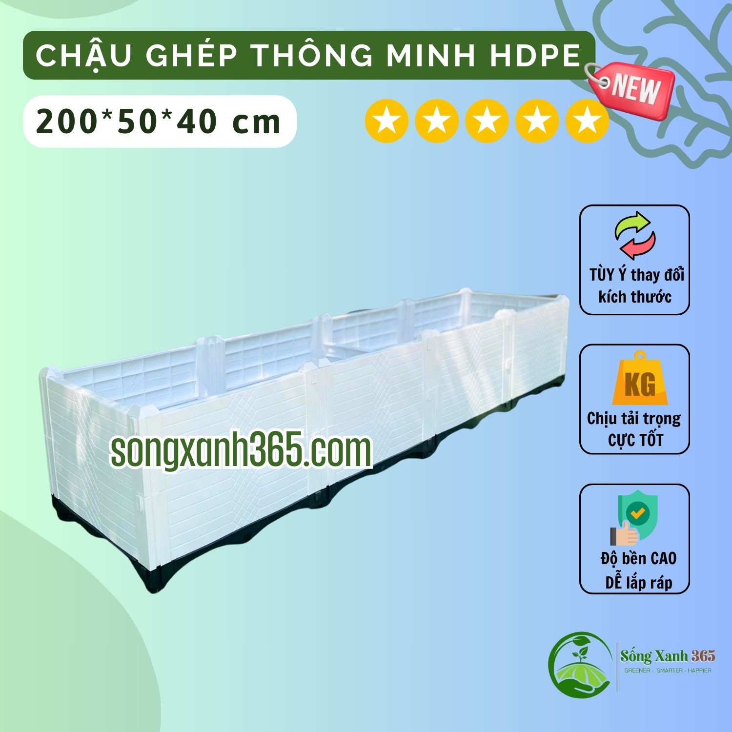 chậu trồng rau hdpe 2005040 (2) chậu ghép trồng rau hdpe trắng cao 2 vách